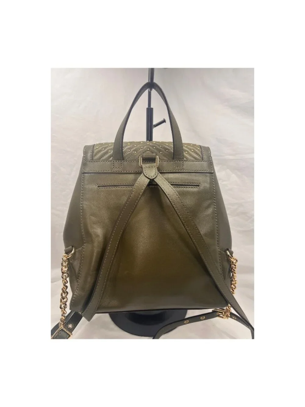 Michael Kors Whitney Studded Lamb Leather Backpack Olive Gold
